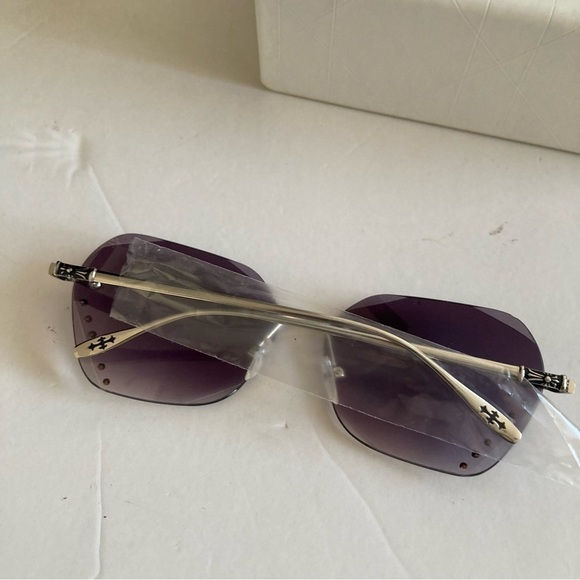 New Diamond Shape Y2K Sunglasses Gems Purple Glass Silver Frame - Picture 3 of 5
